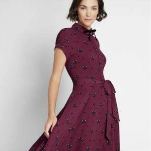 Collectif London Burgundy Red MaryGrace Dress Black Cat XXS NWT